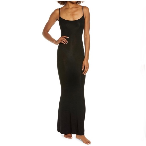 SKIMS Ribbed Long Tank Dress Slip Dress NEW Onyx Black Size XL - Picture 2 of 2
